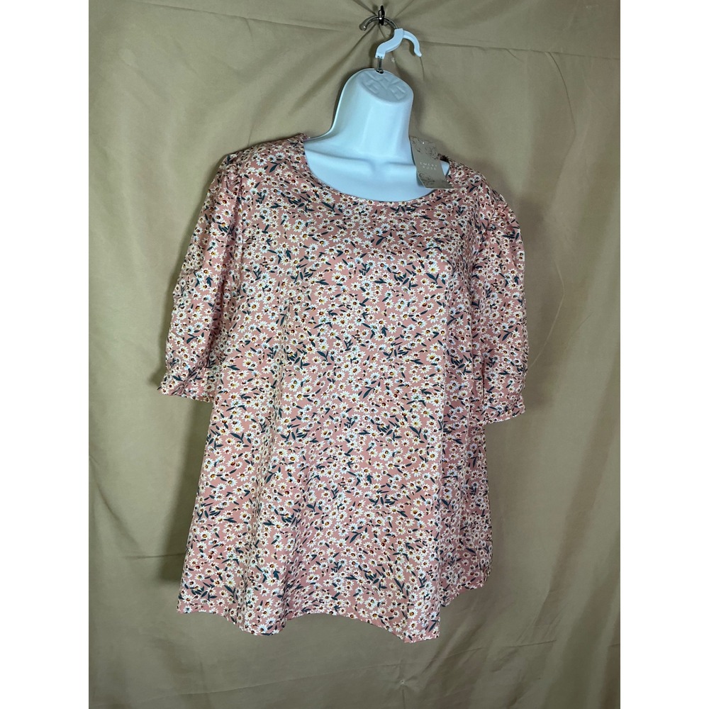 Emery Rose Floral Puff Sleeve Blouse Womens 4XL Pink New Daisy Boho Top - Picture 2 of 14